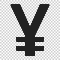 Obraz premium Yen, yuan money currency vector icon in flat style. Yen symbol illustration on isolated transparent background. Asia money business concept.
