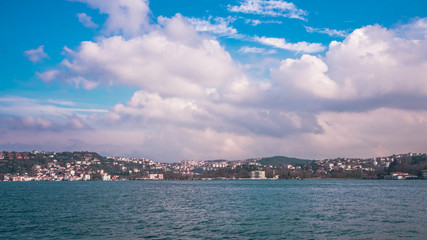 Fototapeta na wymiar Sea House With Mountain Panorama View