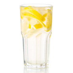 Glass lemonade lemon water with lemon