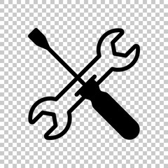 Repair service, wrench and screwdriver, tools. On transparent background.