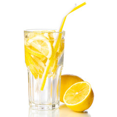 Glass lemonade lemon water with lemon