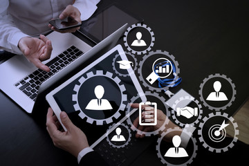 co working team meeting concept,businessman using smart phone and digital tablet and laptop...