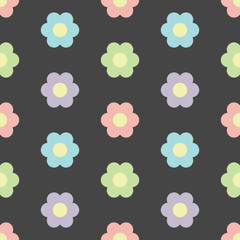Perfect pastel flowers on seamless dark background