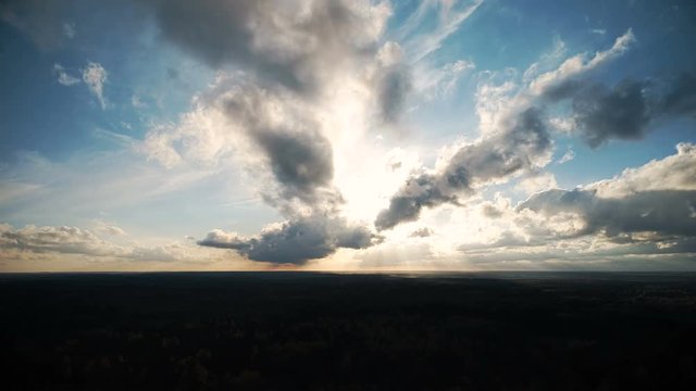 Aerial Timelapse of Sunset, Dramatic Sky