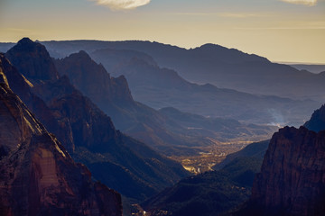 Landscape view of Zion national park valley from Observation point, Utah