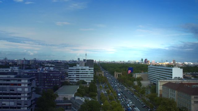 Berlin Skyline with lots of traffic during rush hour on Strasse des 17. Juli