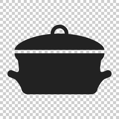 Cooking pan icon in flat style. Kitchen pot illustration on isolated transparent background. Saucepan equipment business concept.