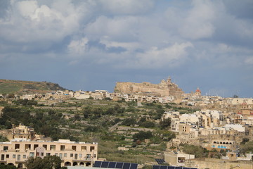 Fototapeta na wymiar View to Ir-Rabat in Gozo Island Malta at Mediterranean Sea 