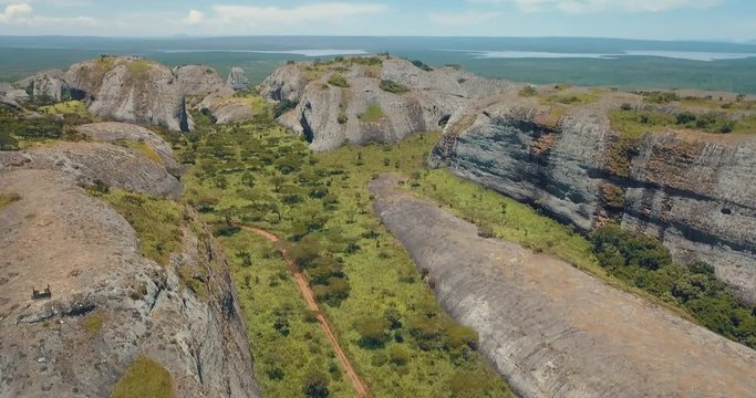 Aerial shot of Pungo Andongo stones in Malanje, Africa, Angola.