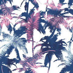 Beautiful trendy seamless exotic pattern with palm and tropical plants. Modern abstract design for paper, wallpaper, cover, fabric and other users. Vector illustration.