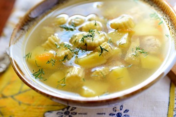 Bowl soup with corn and other vegetables