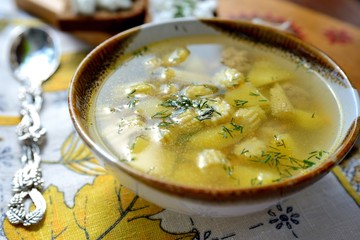 Bowl soup with corn and other vegetables