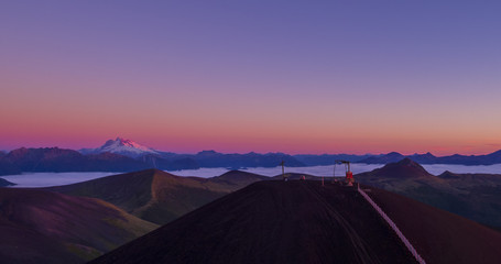 Fototapeta na wymiar Natural landscape of the Andes mountain range, seen from the Antillanca volcano in Osorno, Chile