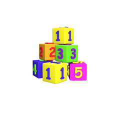 3D toy blocks pyramid of colorful cubes, cubes with numbers, illustration on a white background