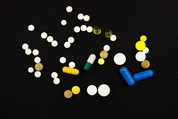 Pills vitamins and tablets. Medical and Healthcare concept