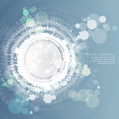 Obraz premium Technology background and abstract digital tech circle with various technological elements. Vector illustration. EPS 10.