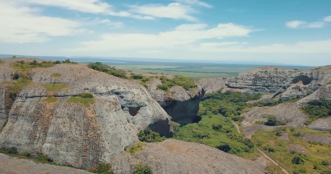 Aerial shot of Pungo Andongo stones in Malanje, Africa, Angola.