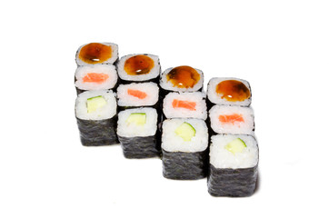 Japanese seafood sushi , roll on a white background