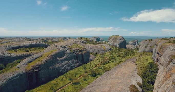 Aerial shot of Pungo Andongo stones in Malanje, Africa, Angola.