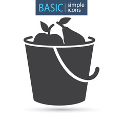 Bucket with fruit harvest simple basic icon