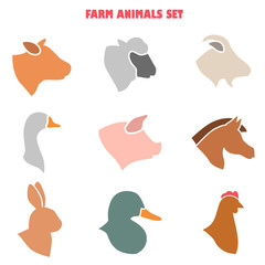 Cattle farm animal flat color icon set