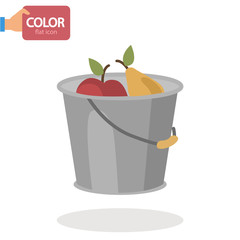 Fototapeta na wymiar Bucket with fruit harvest flat color icon