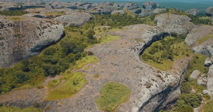 Aerial shot of Pungo Andongo stones in Malanje, Africa, Angola.