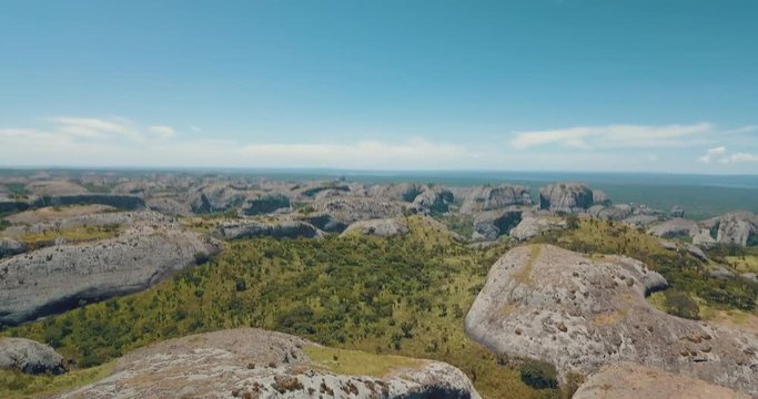 Aerial shot of Pungo Andongo stones in Malanje, Africa, Angola.