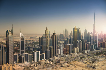 Fototapeta na wymiar Dubai skyline from the air. Dubai downtown and modern skyscrapers.