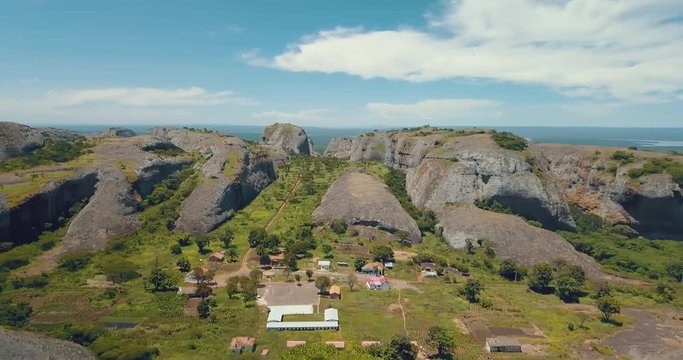 Aerial shot of Pungo Andongo stones in Malanje, Africa, Angola.
