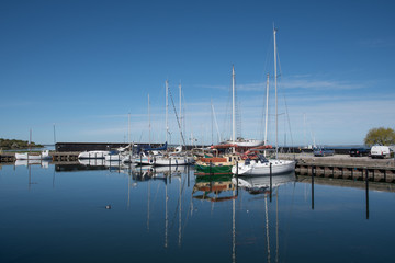 Fototapeta na wymiar Yacht harbor of town of Stege in Denmark
