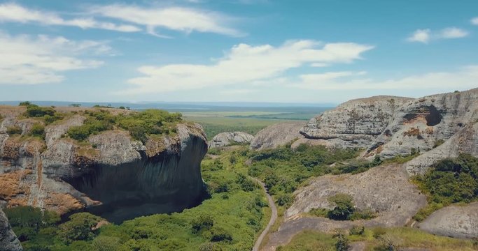 Aerial shot of Pungo Andongo stones in Malanje, Africa, Angola.