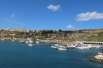 Harbor town of Mġarr in Gozo Island Malta at Mediterranean Sea 