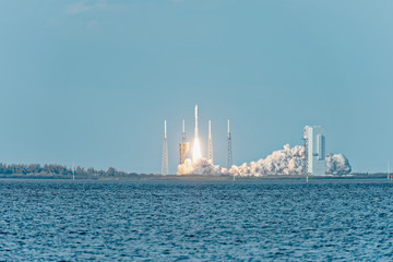 NASA rocket liftoff from pad