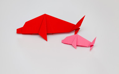 Red dolphins origami