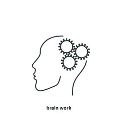 gears in the head of a man, linear icon on a white background