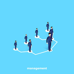 managers in business suits on a blue background, isometric image