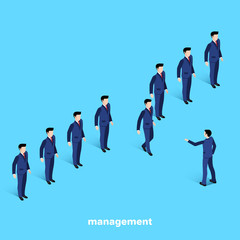 managers in business suits on a blue background, isometric image