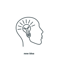 head of a man and a light bulb, linear icon on a white background