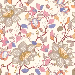 Zelfklevend Fotobehang Colorful floral pattern. Vector wallpaper with big illustration flowers. Hand drawn plants, roses © sunny_lion