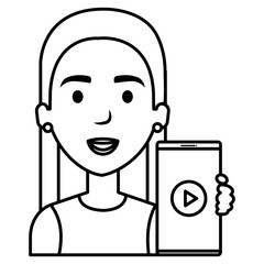 beautiful woman with smartphone media player vector illustration design