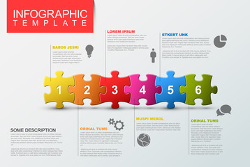 Six steps infographic template with puzzle pieces