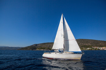 Obraz premium Sailing yacht in the Aegean Sea. Luxury yachts.