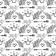 Obraz premium Creative boho style frames vector ethnic feathers arrows floral elements seamless pattern background illustration