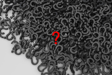 Red question mark on background of black question marks