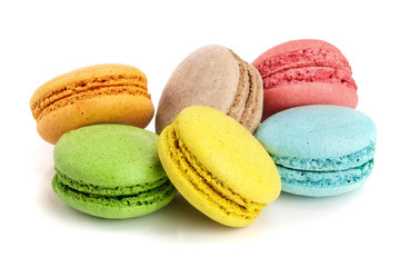 colorful macaroons isolated on white background closeup