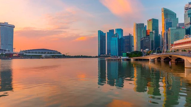Singapore, 4k Panning Timelapse Movie Sunrise Scene of Singapore's Central Business Skyline, Singapore