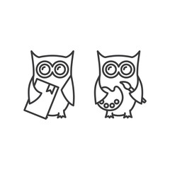 line owl with book and palette icons on white background