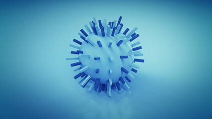 Blue sphere with rectangular blocks abstract 3D rendering