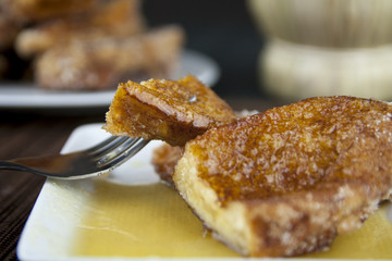 Closeup traditional Spanish torrija